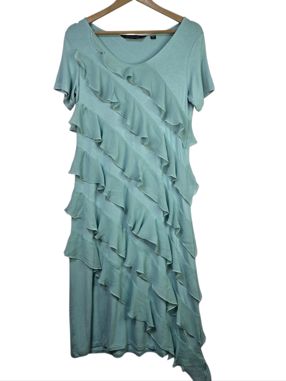 Colleen Lopez Size SP Mint Green Asymmetrical Full Ruffle Jersey Dress NWT